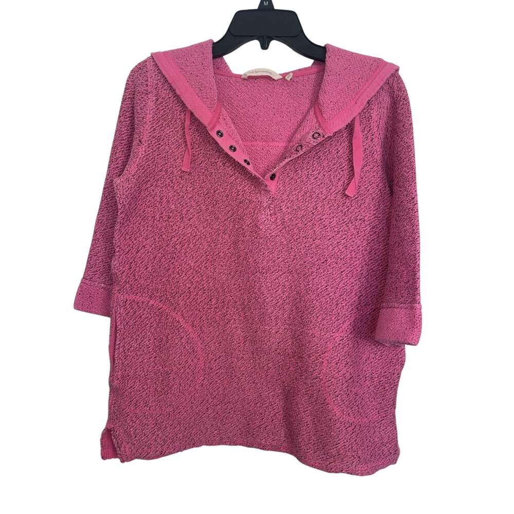 Soft Surroundings Pink Cozumel Snap Hoodie Pockets Small 3/4 Sleeve Pullover